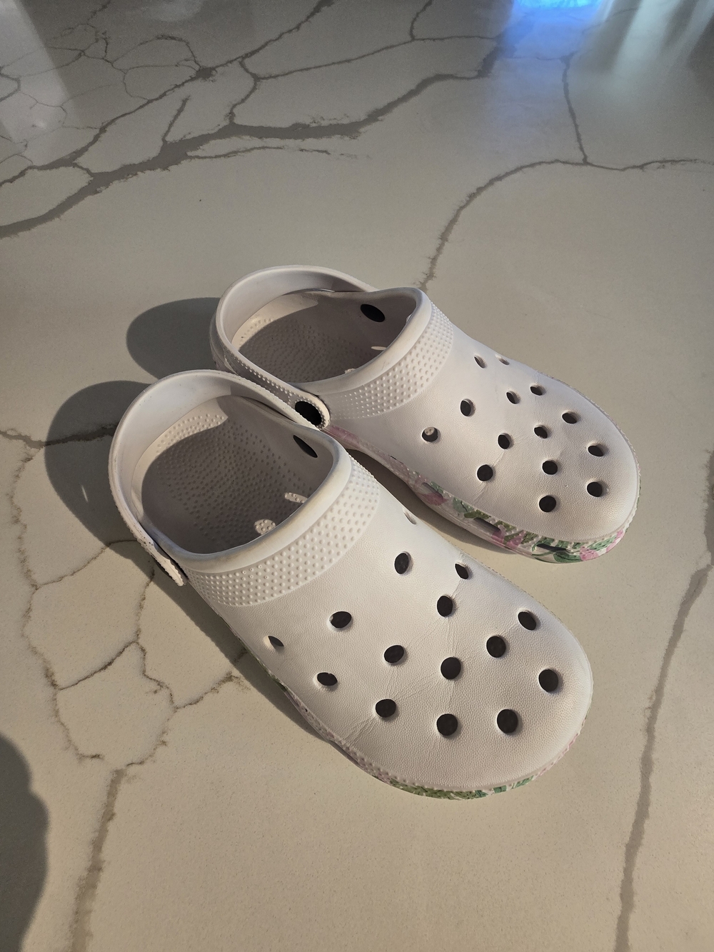Kids White Floral-Trim Slip-On Clogs